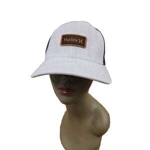 Hurley Men's Logo Patch Trucker Hat Cap Snap Back Mesh Gray/Blue The Classics